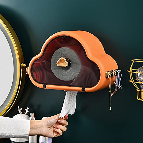 Sturdy Wall-Mounted Toilet Paper Holder & Tissue Dispenser - Punch-Free Installation, Waterproof Storage Box with Side Hooks for Bathroom, Kitchen & Living Room (Orange) - Perfect for Home, Office & RV Use