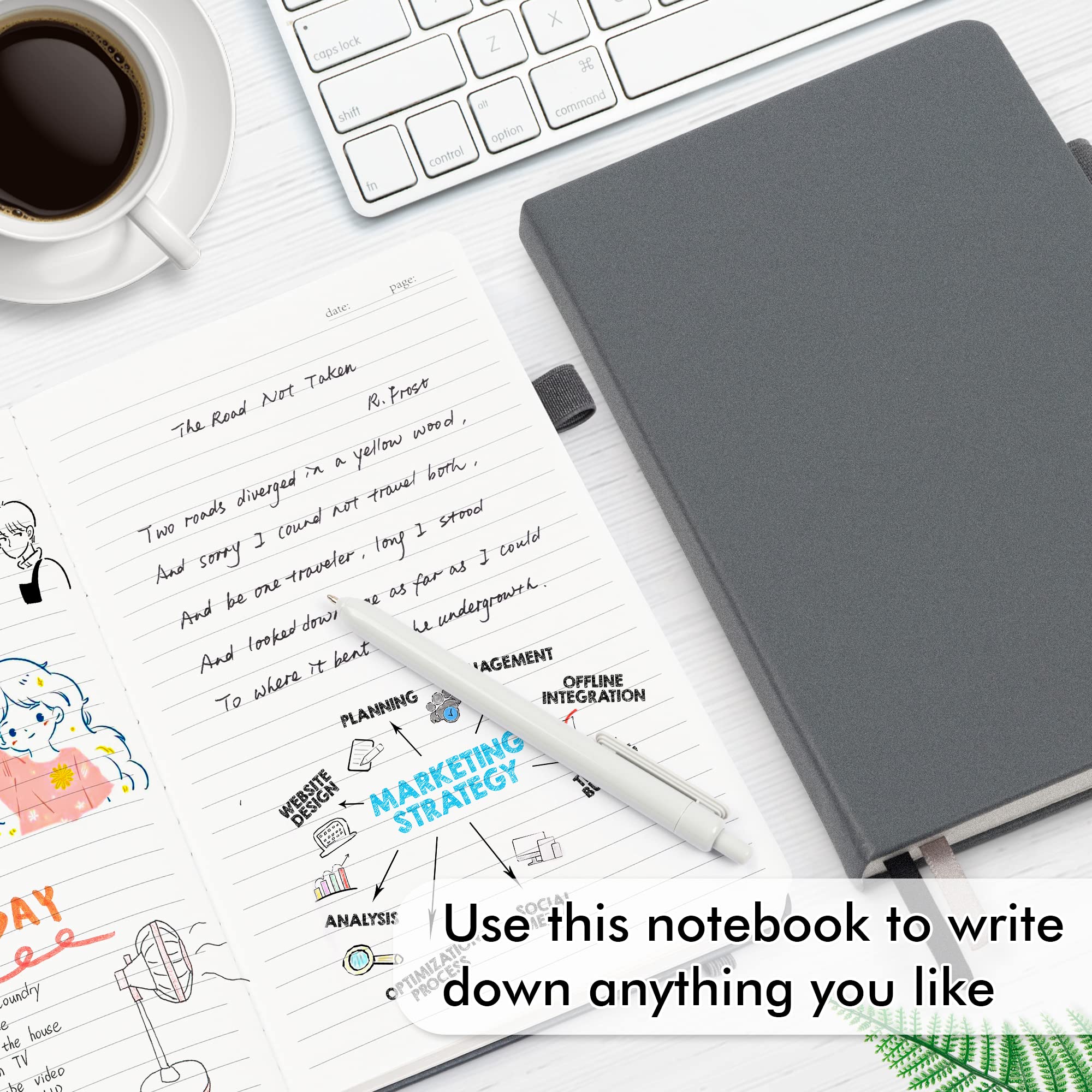 12-Pack A5 Hardcover Notebooks & Journals Set with 12 Black Pens - 120 GSM Ruled Paper, 5.1