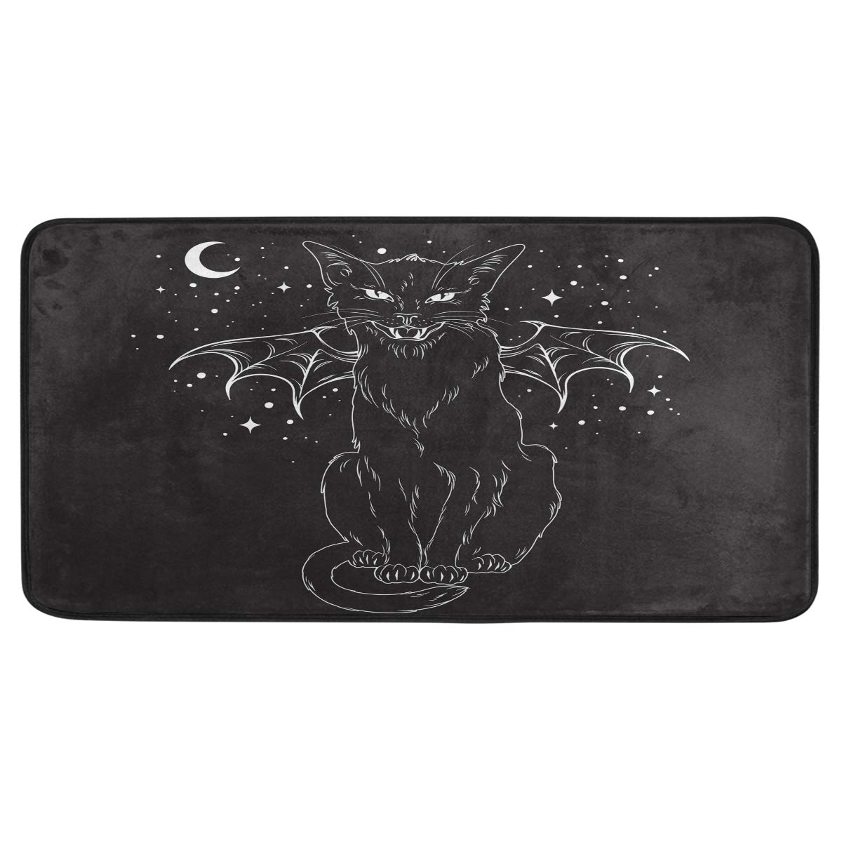 AGONA Anti-Fatigue Kitchen Mat with Creepy Black Cat, Moon & Stars Design - Soft Standing Mat, Absorbent Non-Slip Floor Rug for Kitchen, Bathroom - Indoor/Outdoor Home Decor (Perfect for Halloween, Gothic Decor & Cozy Cooking Spaces)