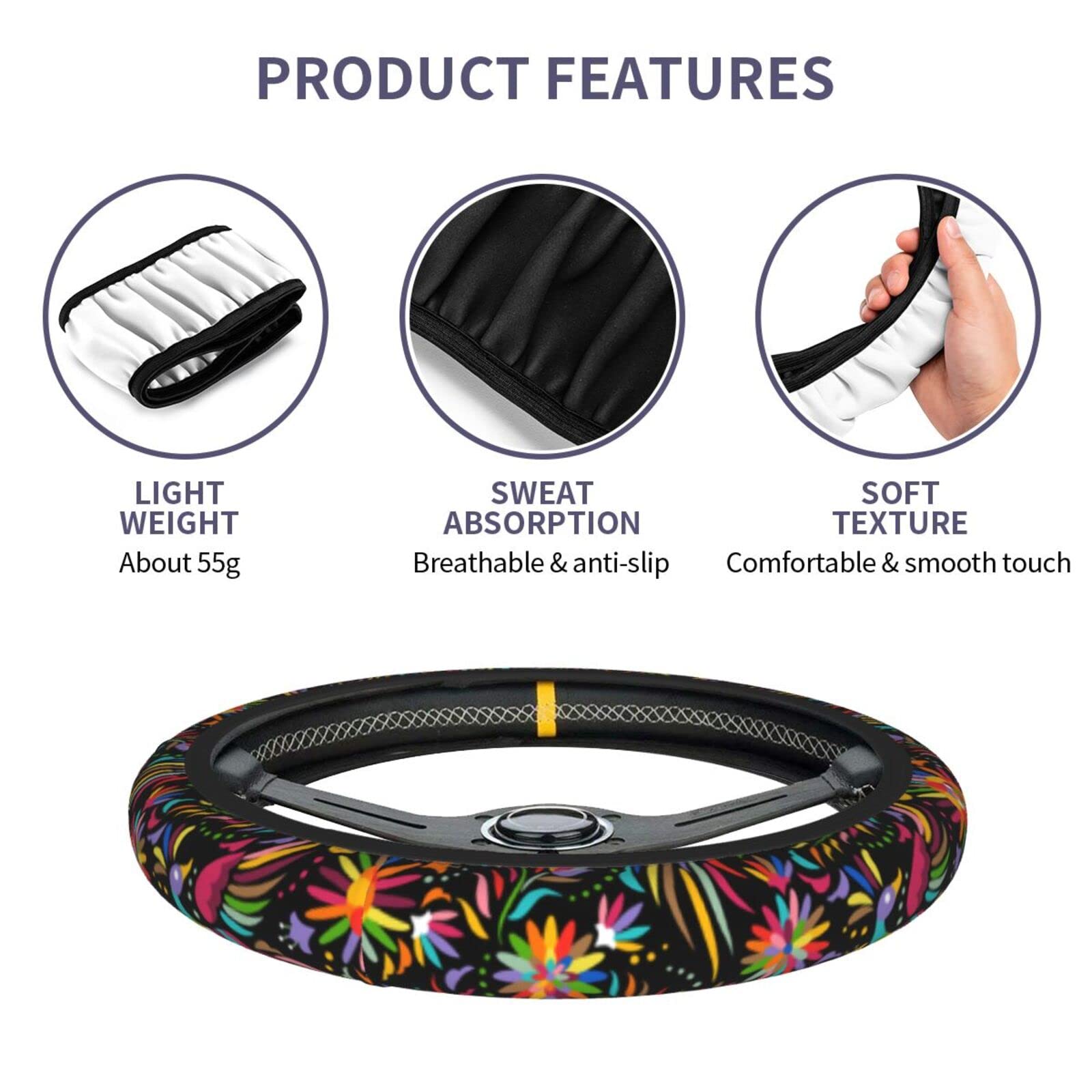 Universal 15 Inch Mexican Bird Flower Steering Wheel Cover - Mexico Print Neoprene Car Wheel Protector - Cute Automotive Accessories for Cars, Trucks & SUVs - Perfect for Road Trips & Daily Commutes