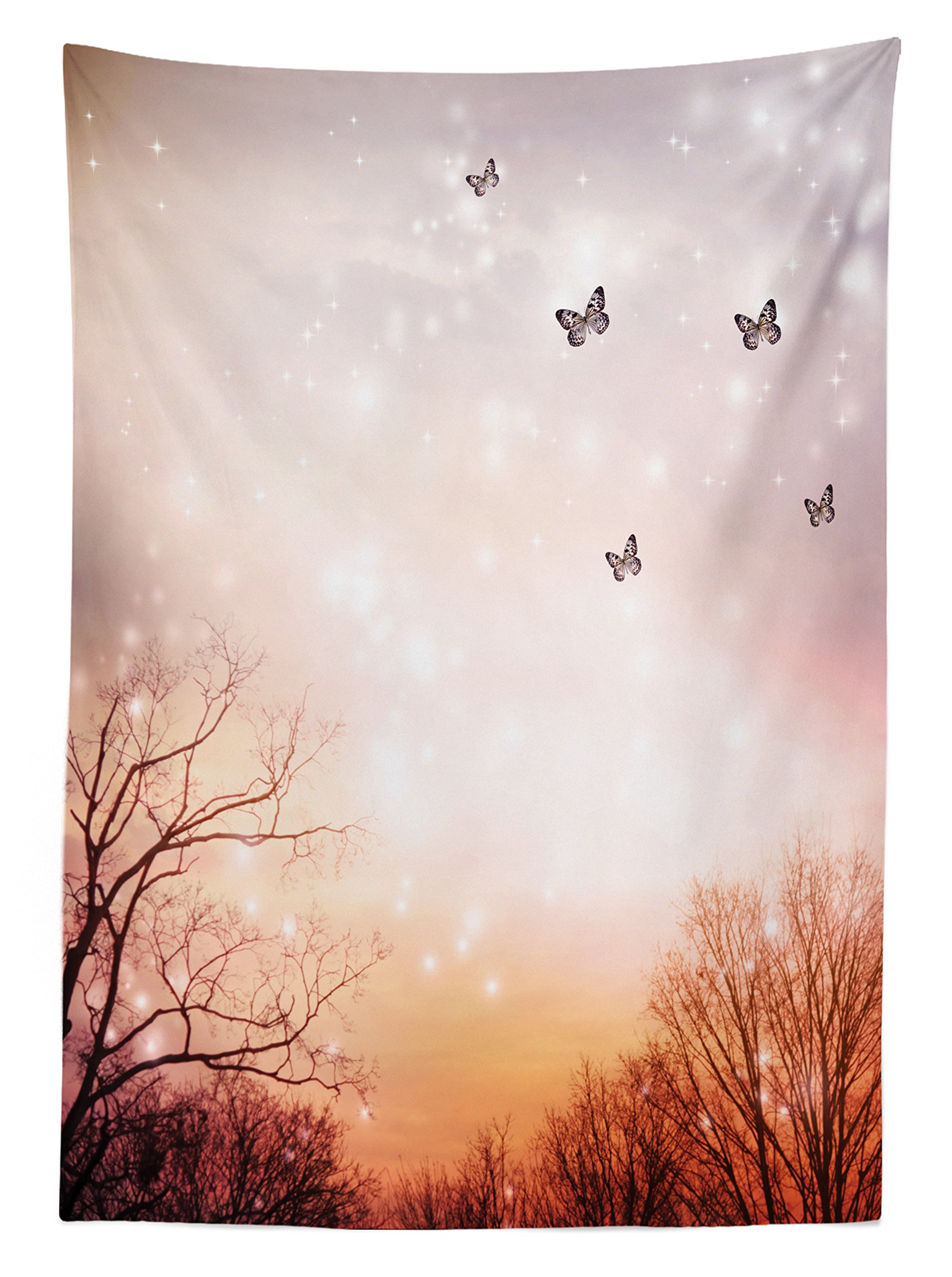 Ambesonne Butterfly Print Outdoor Tablecloth - Romantic Fantasy Blurry Sky Design with Dreamy Butterflies, Washable Picnic Table Cover 58