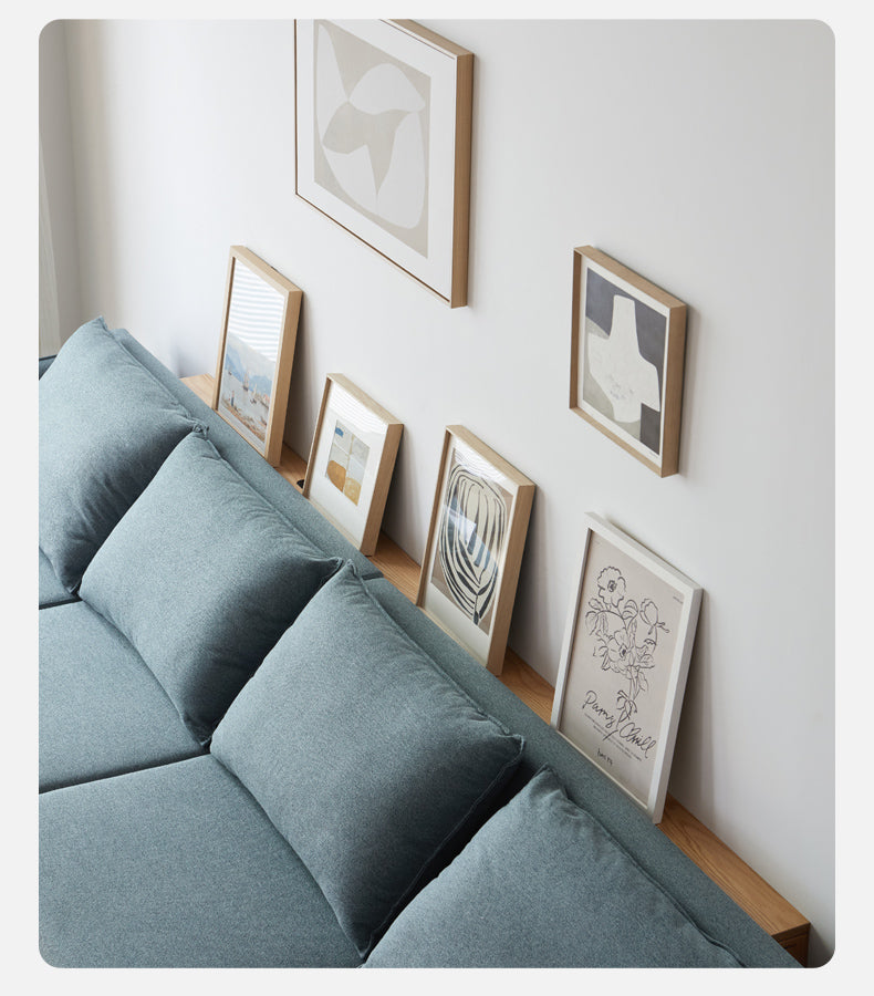 Solid Oak Wood Sofa with Rear Storage - Modern Wall Shelf for Living Room, Bedroom, or Office Organization