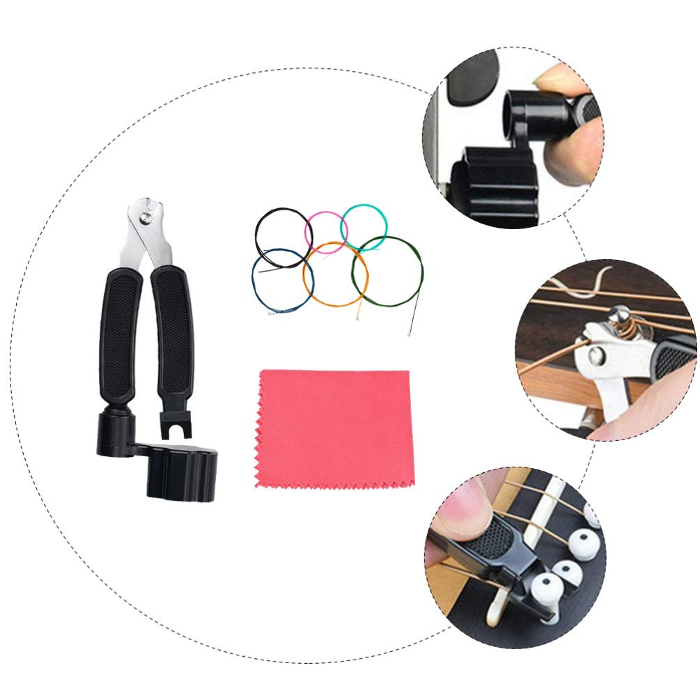 Milisten Guitar Maintenance Kit - 1 Set Includes Cleaning Cloth, Restringing Tools, Bridge Pin Puller & Plastic Needles (15pcs) - Perfect for Guitar Care, String Replacement & Instrument Maintenance