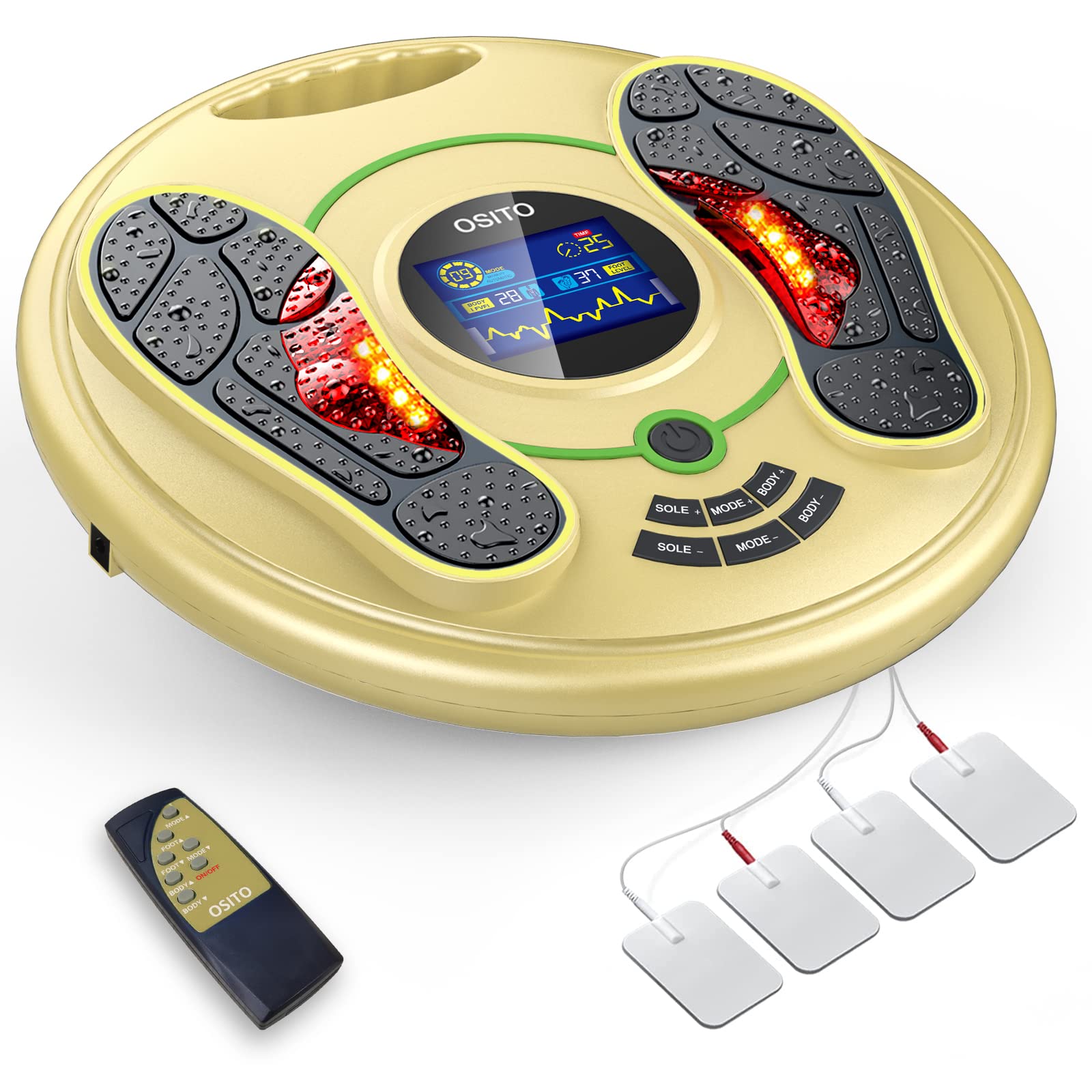 FSA & HSA Eligible EMS Foot Massager with TENS Therapy - 4 Modes for Foot Pain Relief, Plantar Fasciitis & Neuropathy - Electric Foot Stimulator for Improved Circulation - Remote Control - Perfect Gift for Parents (Use for Relaxation After Work, Travel or Exercise)