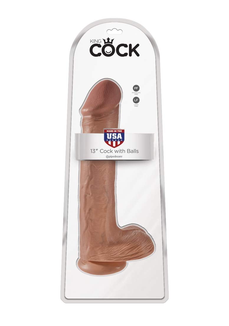 13 Inch Realistic Tan King Cock with Balls - Lifelike Adult Toy for Couples & Solo Play - Perfect for Roleplay, Spicing Up Relationships & BDSM Scenes