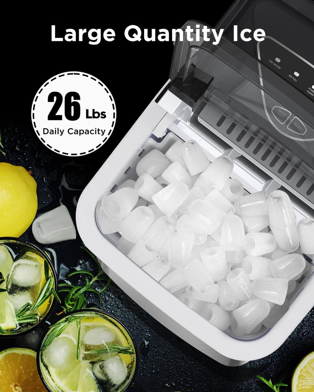 Totnz Countertop Ice Maker Machine - 26lbs in 24Hrs, 9 Ice Cubes Ready in 6 Mins, Auto-Cleaning Portable Ice Maker with Basket and Scoop, Stainless Steel for Home, Kitchen, Office, Party, and Outdoor Use
