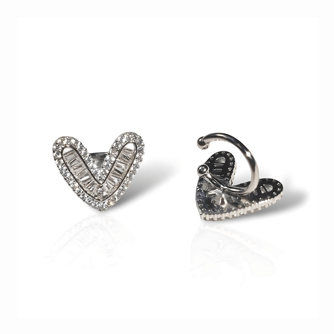 Silver Gold Bezel Heart Ear Cuff Clip - Non-Pierced Earring for Women | R0334 | Perfect for Weddings, Parties & Everyday Fashion Accessories