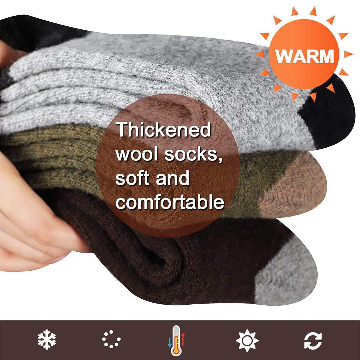 Heatuff Men's Winter Wool Socks - Thermal Warm Soft Crew Socks (5 Pairs) - Perfect for Cold Weather, Hiking, and Outdoor Activities