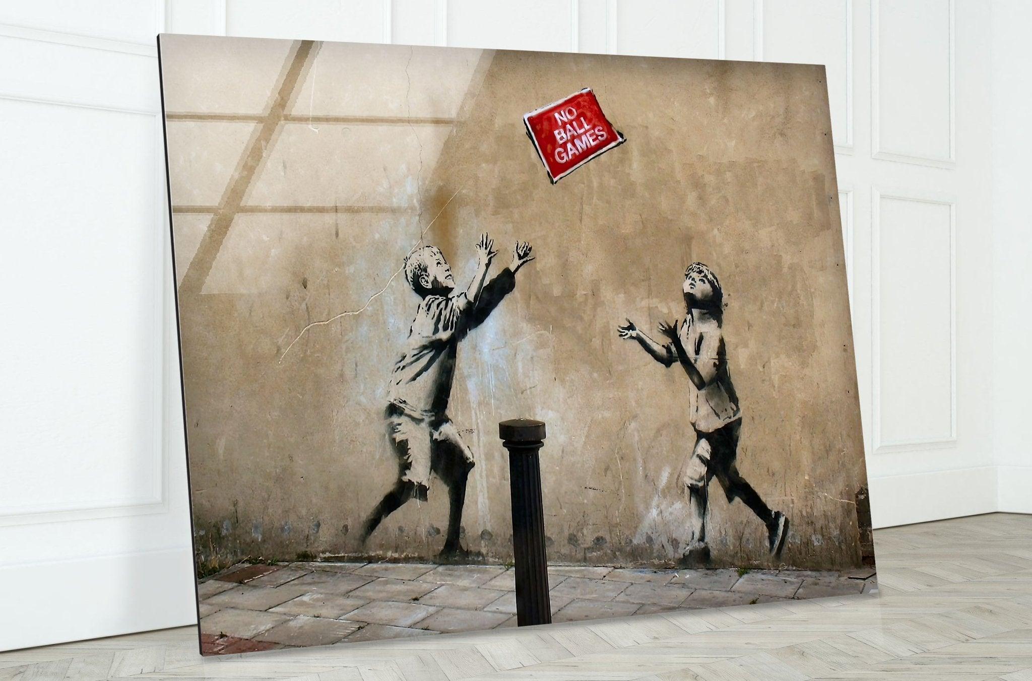 Banksy No Ball Games Glass Wall Art - Stunning Home Decor for Living Room, Office & Gift Ideas