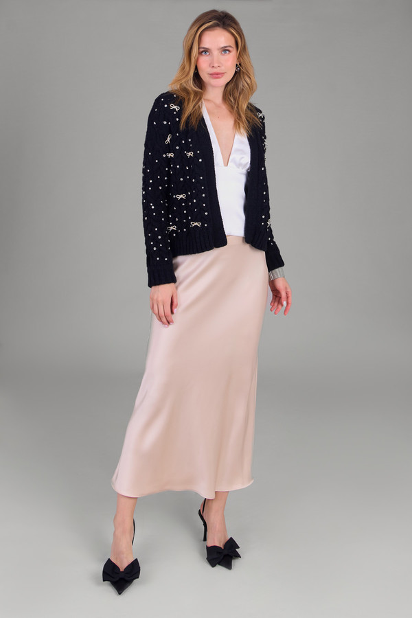 Elegant Bow Jeweled Cardigan for Women - Stylish Knit Sweater with Rhinestone Decorations - Perfect for Parties, Weddings & Evening Events