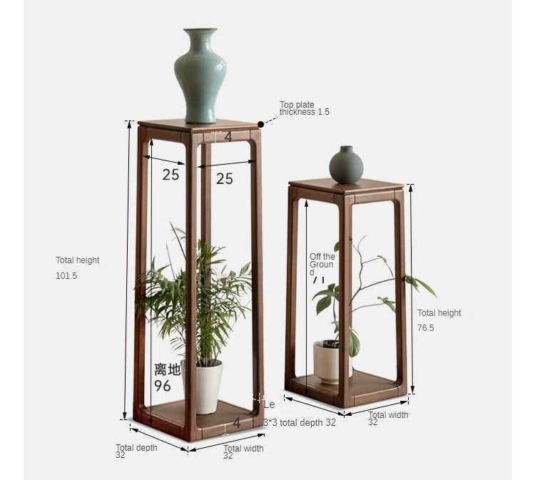 Premium Black Walnut Solid Wood 2-Tier Storage Shelf - Decorative Flower Stand for Living Room, Bedroom & Office Organization