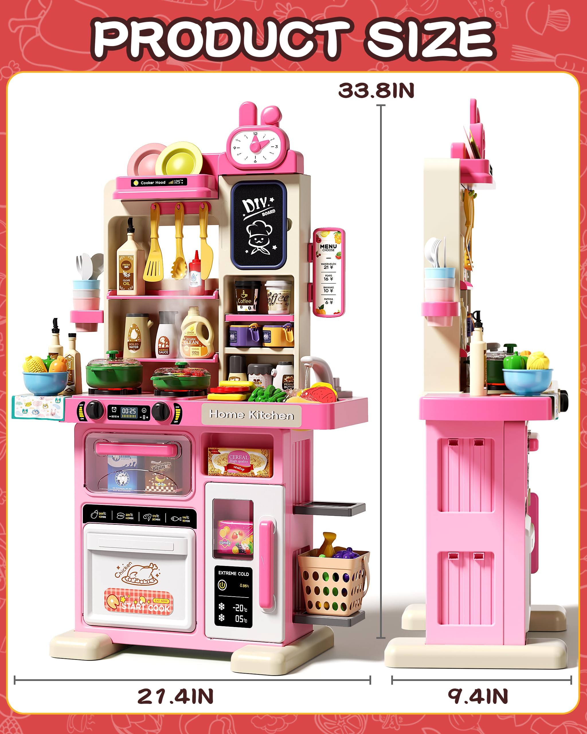 70PCS Kids Pretend Play Kitchen Set with Sound & Light - 33.8