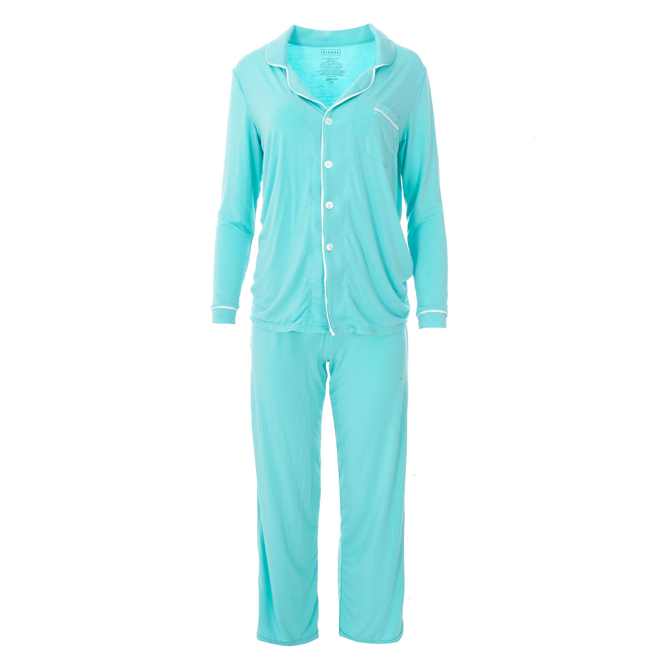 KicKee Women's Printed Long Sleeve Collar Pajama Set - Soft Cotton Sleepwear for Women, Comfy Loungewear for Home, Nightwear Gift for Her