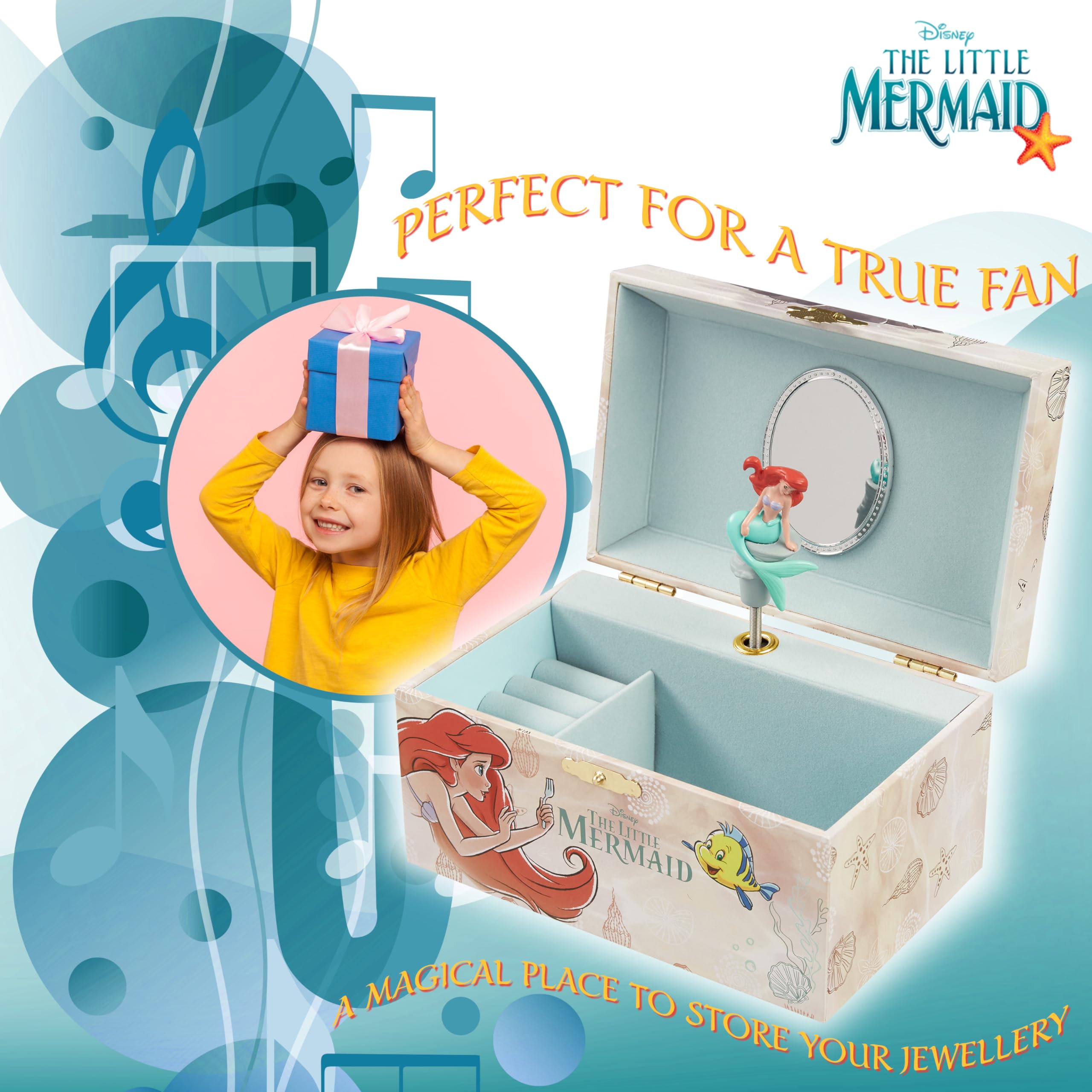 Disney Encanto Musical Jewelry Box for Girls - Princess Frozen Storage Box with Spinning Mirabel, The Little Mermaid Ariel & Elsa Music Box - Perfect Birthday Gift for Girls, Beige - Great for Bedroom Decor, Jewelry Organization & Disney Fan Collections