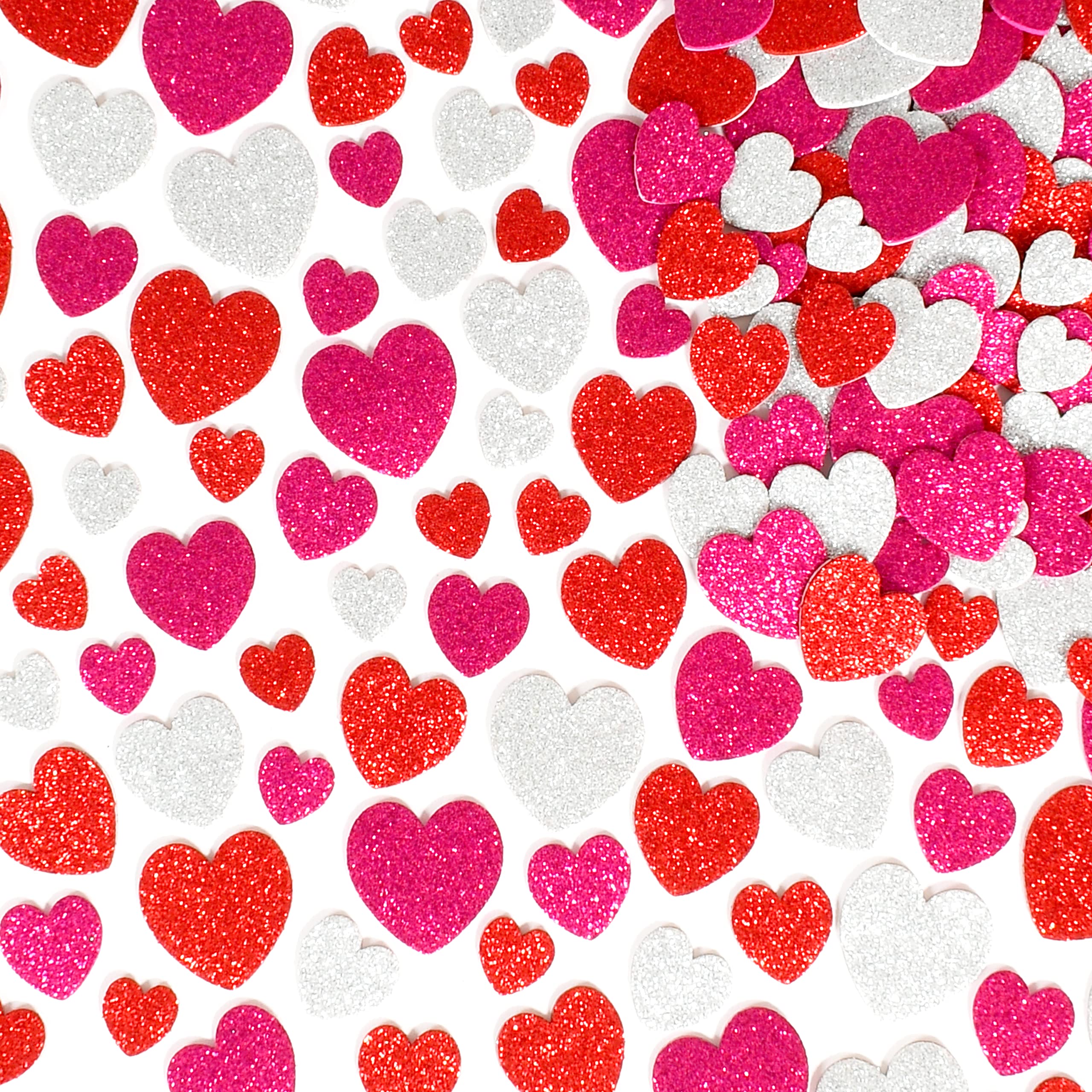 READY 2 LEARN Glitter Foam Stickers - 168 Self-Adhesive Heart Stickers for Kids (Red, Pink, Silver) - Perfect for Scrapbooking, DIY Crafts, School Projects & Party Decorations