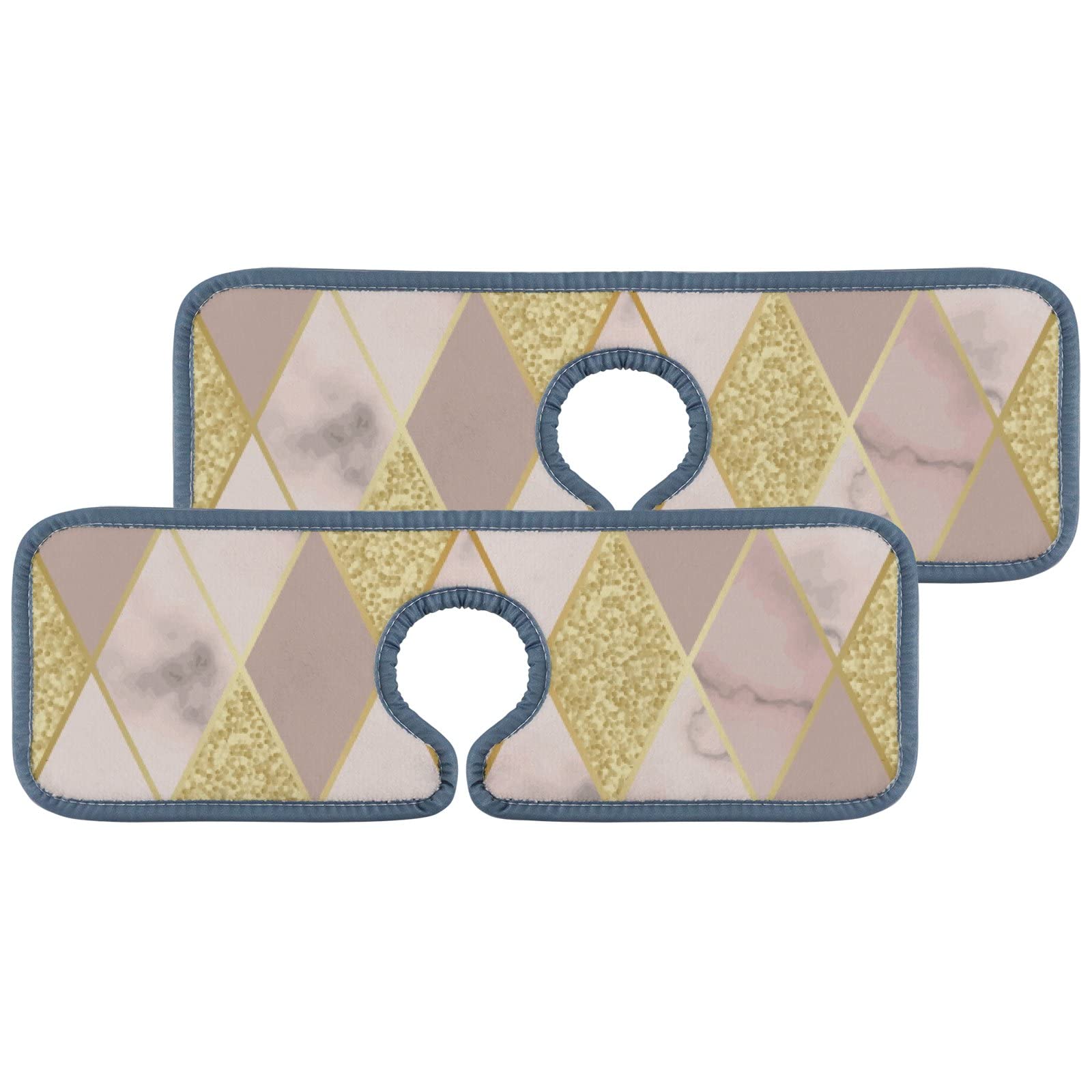 4 Pack Absorbent Faucet Drying Mat - Pink Gold Marble for Kitchen & Bathroom - Water Splash Guard for Sinks & Countertops