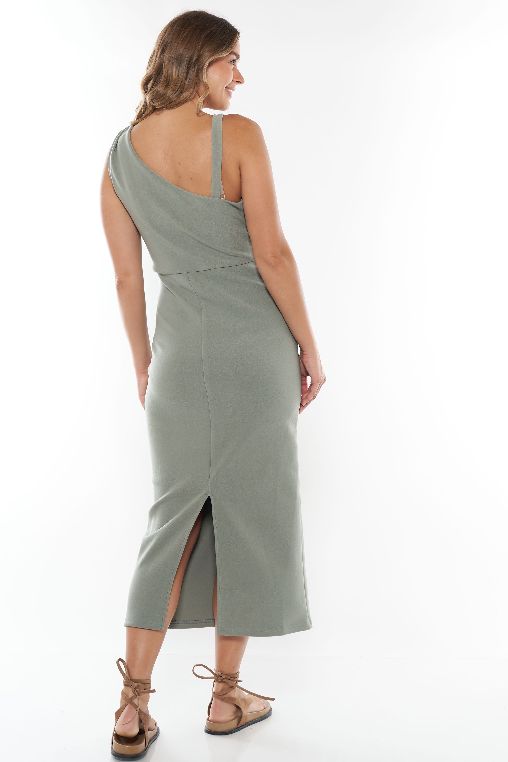 About Us Midi Dress Khaki - Women's Casual Flowy Midi Dress for Summer, Beach & Office Wear