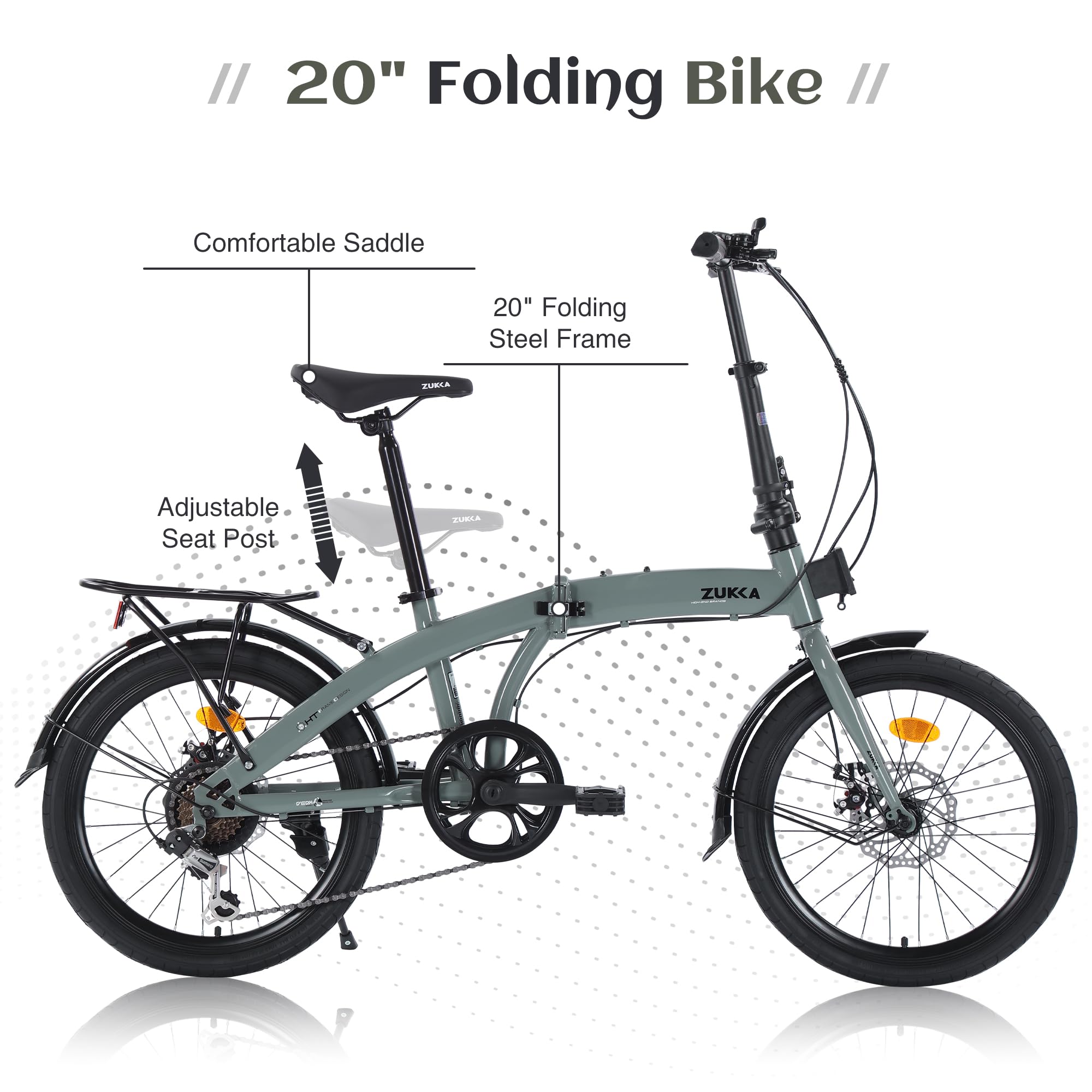**MEGHNA 20-Inch Folding Bike with Dual Disc Brakes & 7-Speed Gears - Portable Foldable Bicycle with Rear Rack & Fenders - Ideal for Commuting, School, Travel, and Urban Riding for Men, Women & Teens**