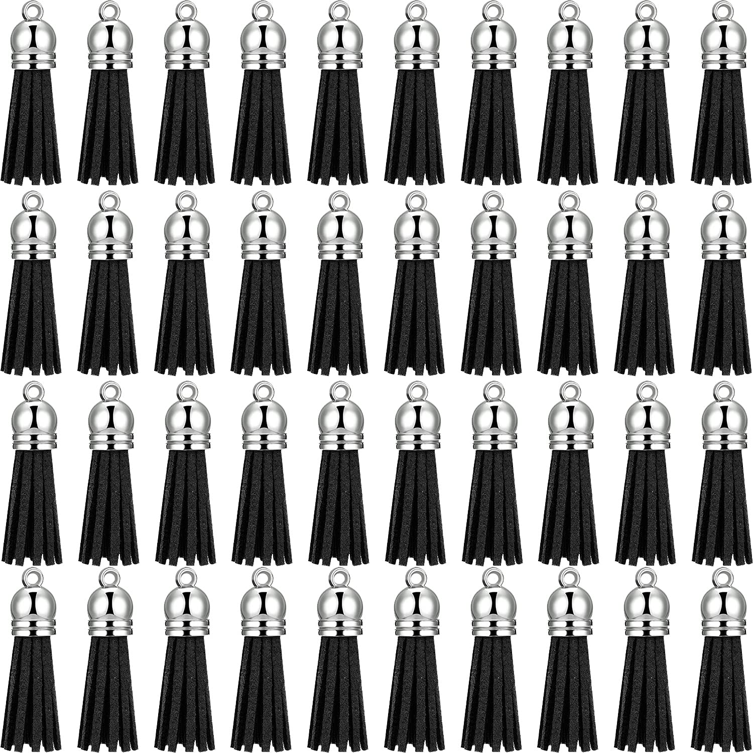 200 Pieces Black Faux Suede Leather Keychain Tassels with Loops - DIY Craft Supplies for Jewelry Making, Keychain Decorations, Gift Wrapping & Party Favors
