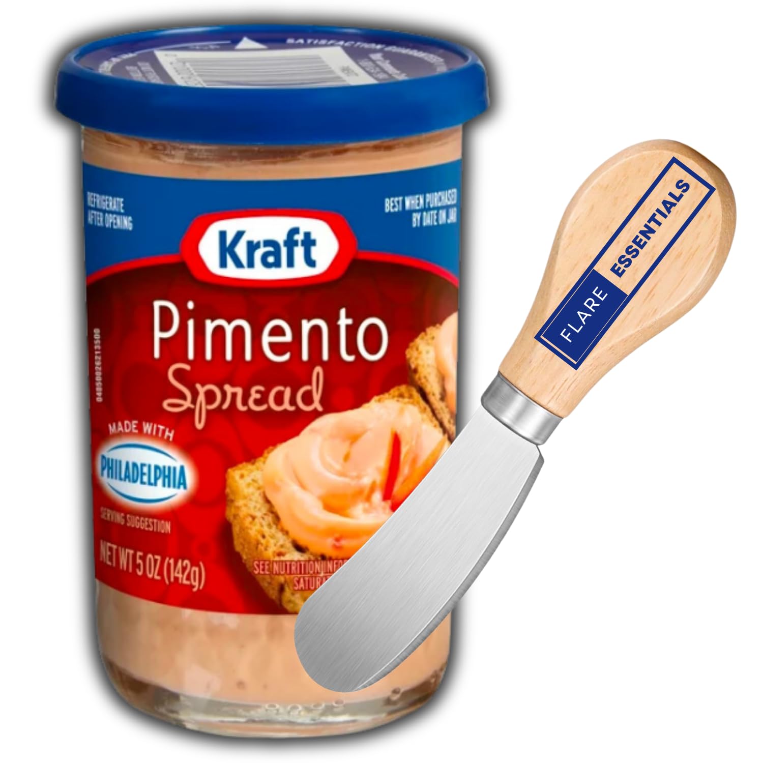 Kraft Pimento Spread with Philadelphia Cream Cheese - 5 oz Jar Bundle with Spreaders & Cheese Knife - Perfect for Crackers, Sandwiches, and Charcuterie Boards