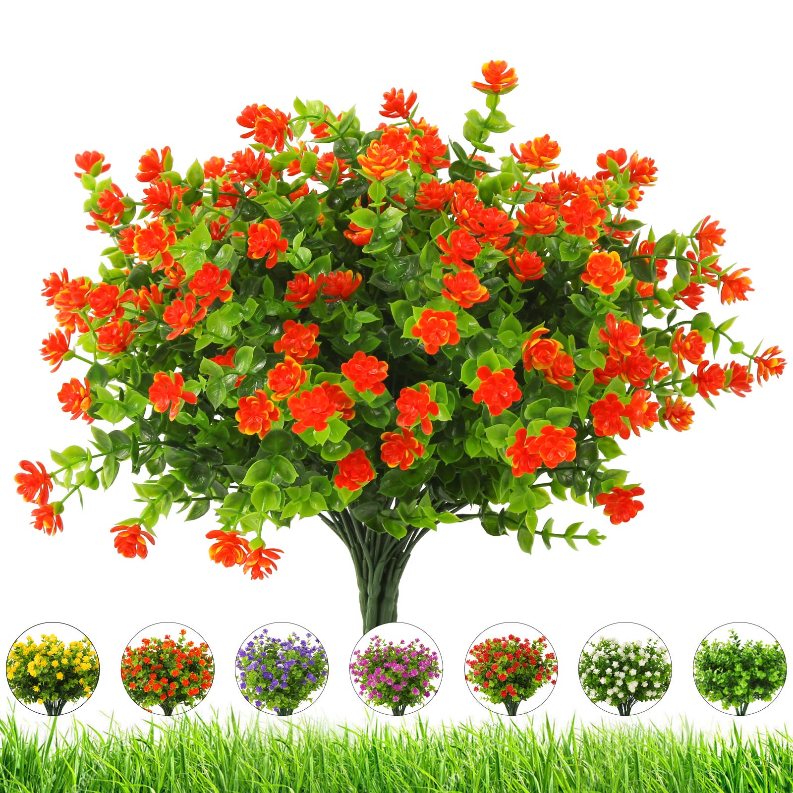 UV Resistant Artificial Flowers Outdoor - 20 Bundles Fake Plastic Flowers & Greenery Shrubs for Garden, Patio, Porch Decor (Orange Red) | All-Weather Faux Plants for Home, Wedding, and Commercial Decoration