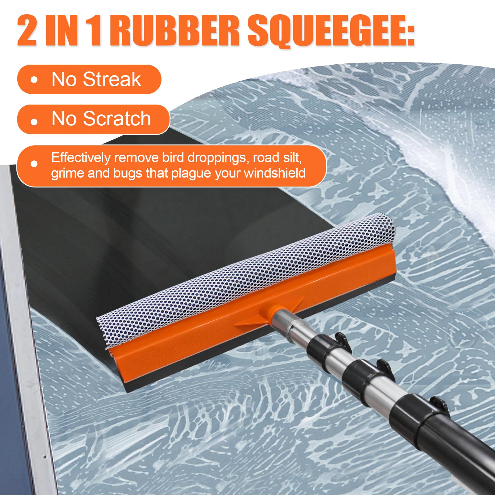 4-12ft Car Cleaning Kit - Ultimate RV & Truck Washing Set with Soft Wash Brush, Tire Brush, Window Squeegee, Wash Mitt & Microfiber Head | Heavy-Duty Aluminum Extension Pole | Perfect for RV, Truck, SUV & Home Vehicle Washing
