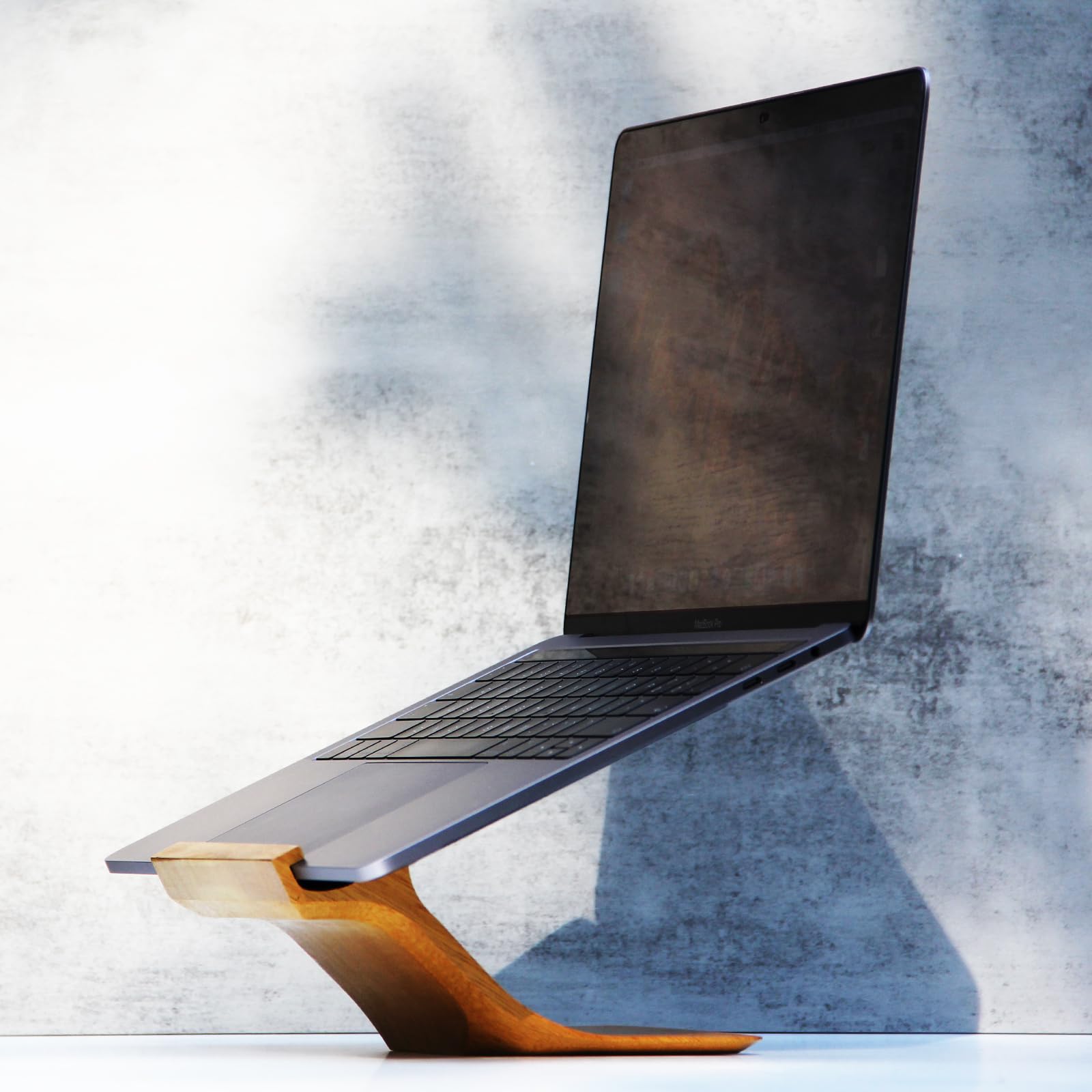 XDK Wooden Laptop Stand for Desk - Ergonomic Adjustable Riser for MacBook, Notebook & Aluminum Laptops up to 15 Inches - Portable Computer Holder for Home Office, Workstation & Coffee Shop Use