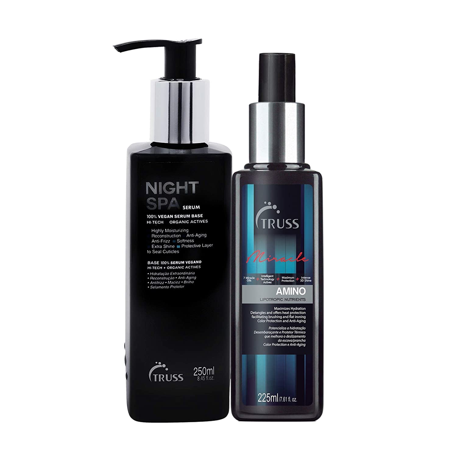 Truss Night Spa Serum & Amino Miracle Heat Protectant Spray - Overnight Hair Treatment Bundle for Damaged Hair | Professional Salon-Quality Repair for Dry, Frizzy Hair - Perfect for Nighttime Hair Care Routine & Heat Styling Protection