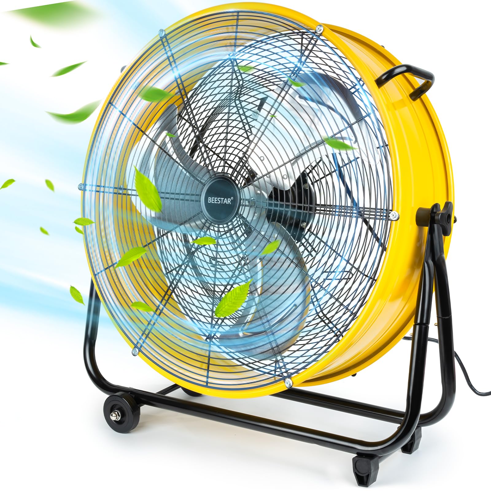 BEESTAR 24 Inch Industrial Drum Fan - High Velocity Heavy Duty Metal Fan 8800 CFM, 3 Speed Settings, 360° Tilt, 1/3 HP Motor - Large Cooling Fan for Garage, Warehouse, Greenhouse, Workshop, Basement & Commercial Use (24 INCH) - Perfect for Air Circulation, Ventilation & Cooling in Hot Environments