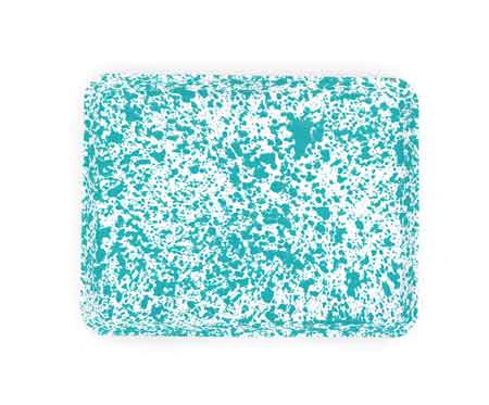 Crow Canyon Enamelware Jelly Roll Pan - Rectangular Baking Tray with Turquoise Marble Design | Perfect for Baking, Serving & Kitchen Decor