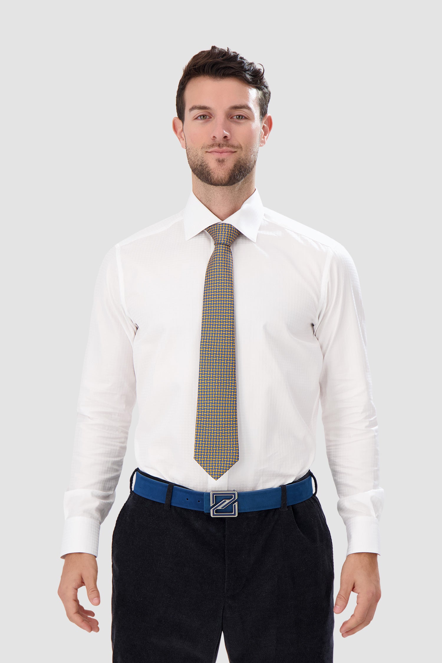 Kiton Yellow and Navy Silk Tie for Men | Luxury Italian Necktie for Business, Weddings & Formal Events