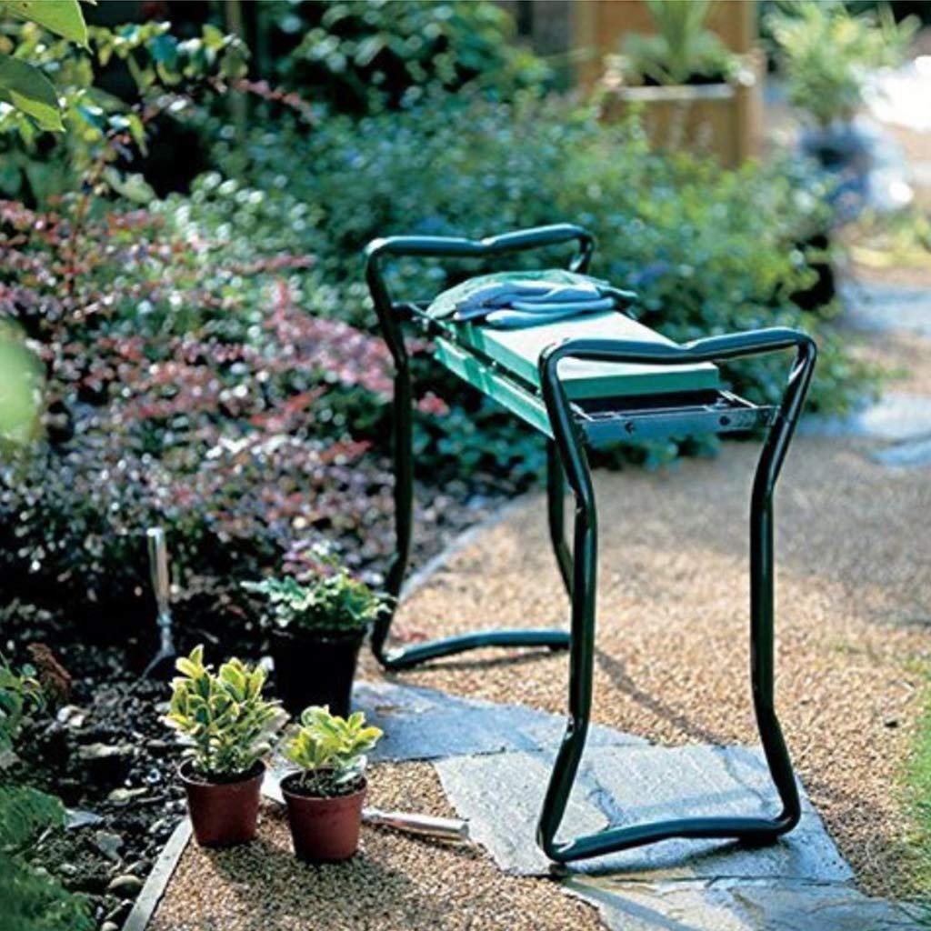 **Foldable Garden Kneeler Seat with 2 Tool Pouch - Portable Outdoor Gardening Bench with EVA Foam Pad & Knee Stool - Heavy Duty Gardening Tools Kit, Green, 23.5×10.9×19.3 Inch - Perfect for Planting, Weeding & Yard Work**