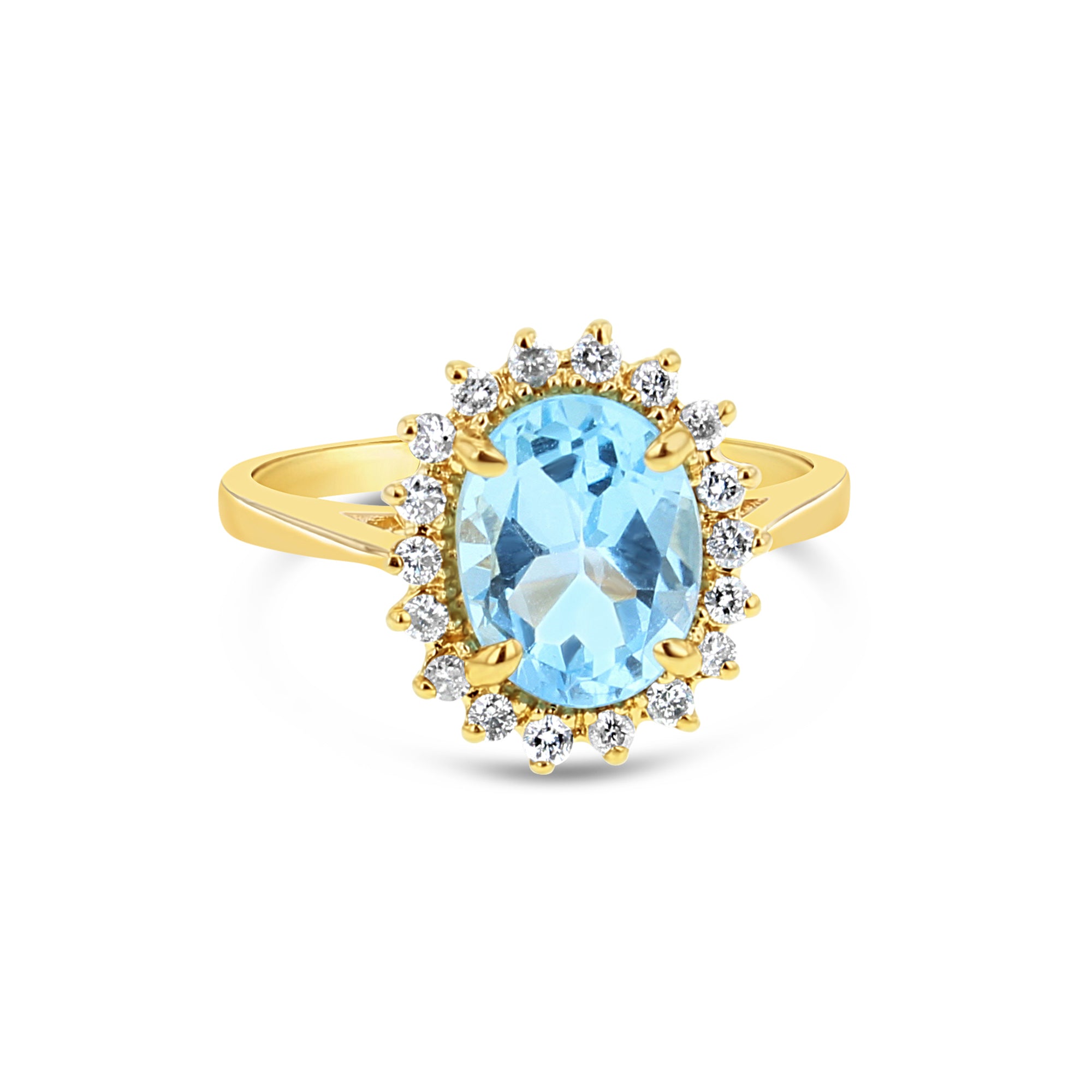 Blue Topaz Diamond Halo Ring - 14K White Gold Engagement Ring for Women, Elegant Wedding & Anniversary Jewelry Gift - Perfect for Proposals, Bridal Sets & Special Occasions