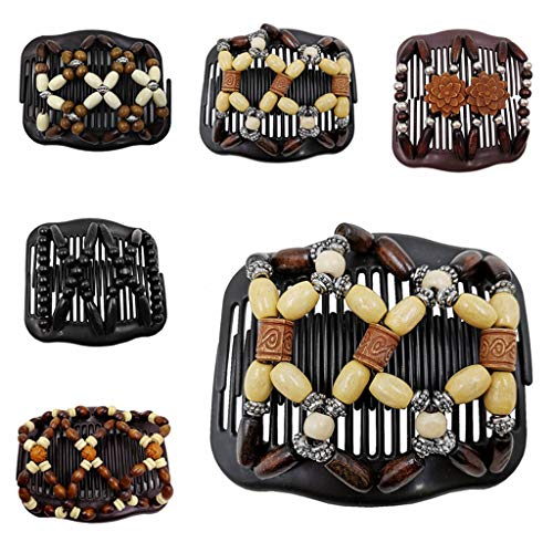 6PCS French Barrette Hair Beads - Fashionable Wooden Hair Combs for Women & Girls - Bling Hair Accessories Bulk Set (Multicolor, One Size) - Perfect for Parties, Weddings & Daily Styling