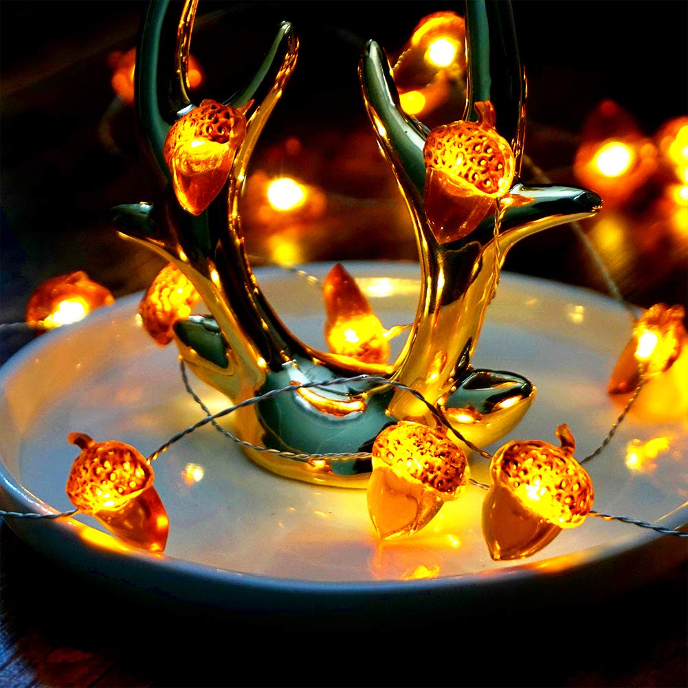 BOHON 10ft 40 LED Acorn String Lights with Remote - Battery Operated Fairy Lights for Thanksgiving, Fall, Christmas & Halloween Decor - Perfect for Home, Bedroom, Tree, Garland and Party Decorations