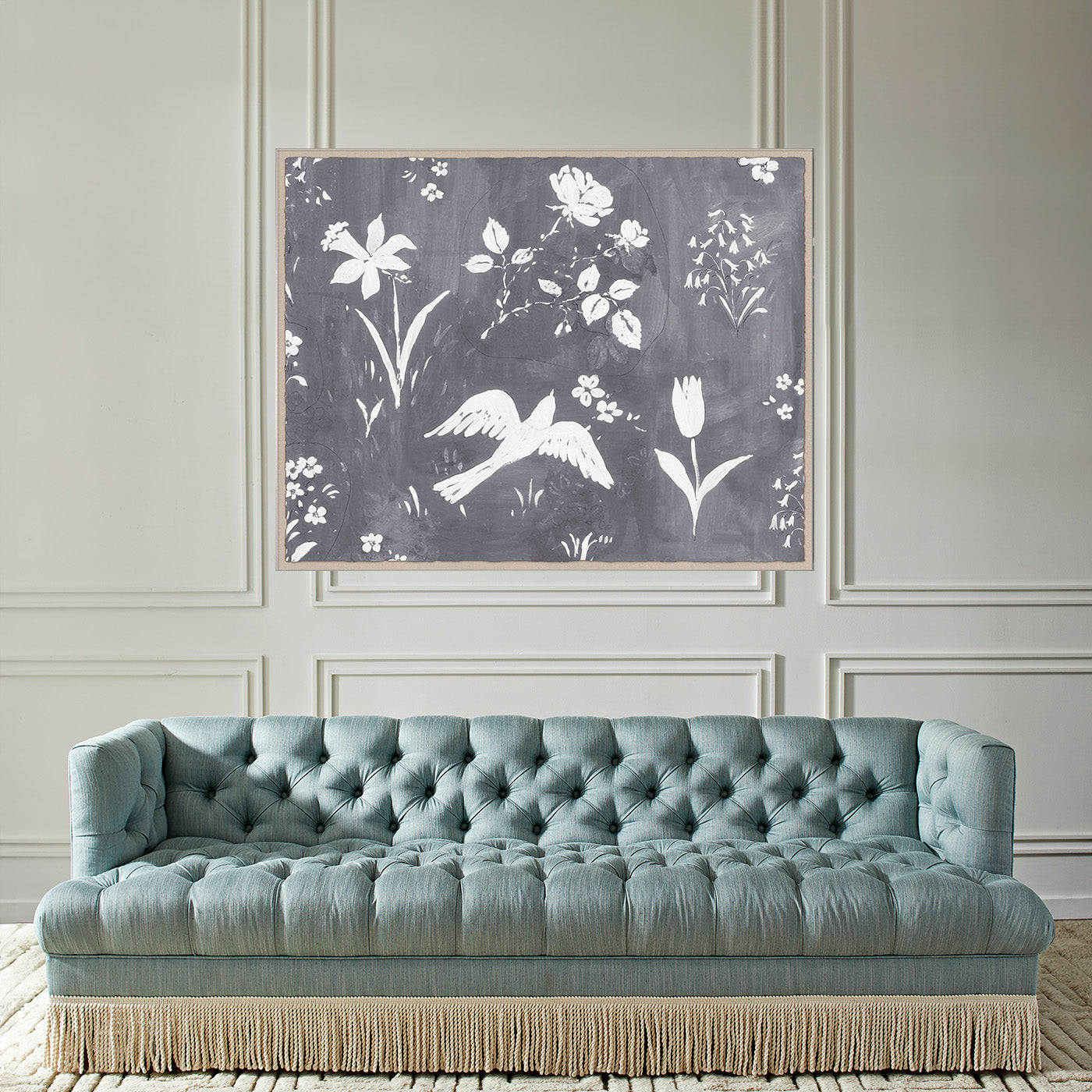 Paule Marrot Flower Garden Grey Scarf - Elegant Floral Print Fashion Accessory for Women - Perfect for Spring Outfits, Weddings & Special Occasions