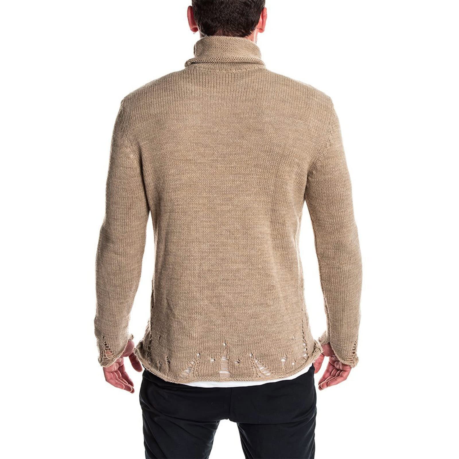Men's Ripped Turtleneck Sweater - Classic Knitted Pullover for Winter - Cozy & Stylish for Casual Wear, Date Nights & Outdoor Activities