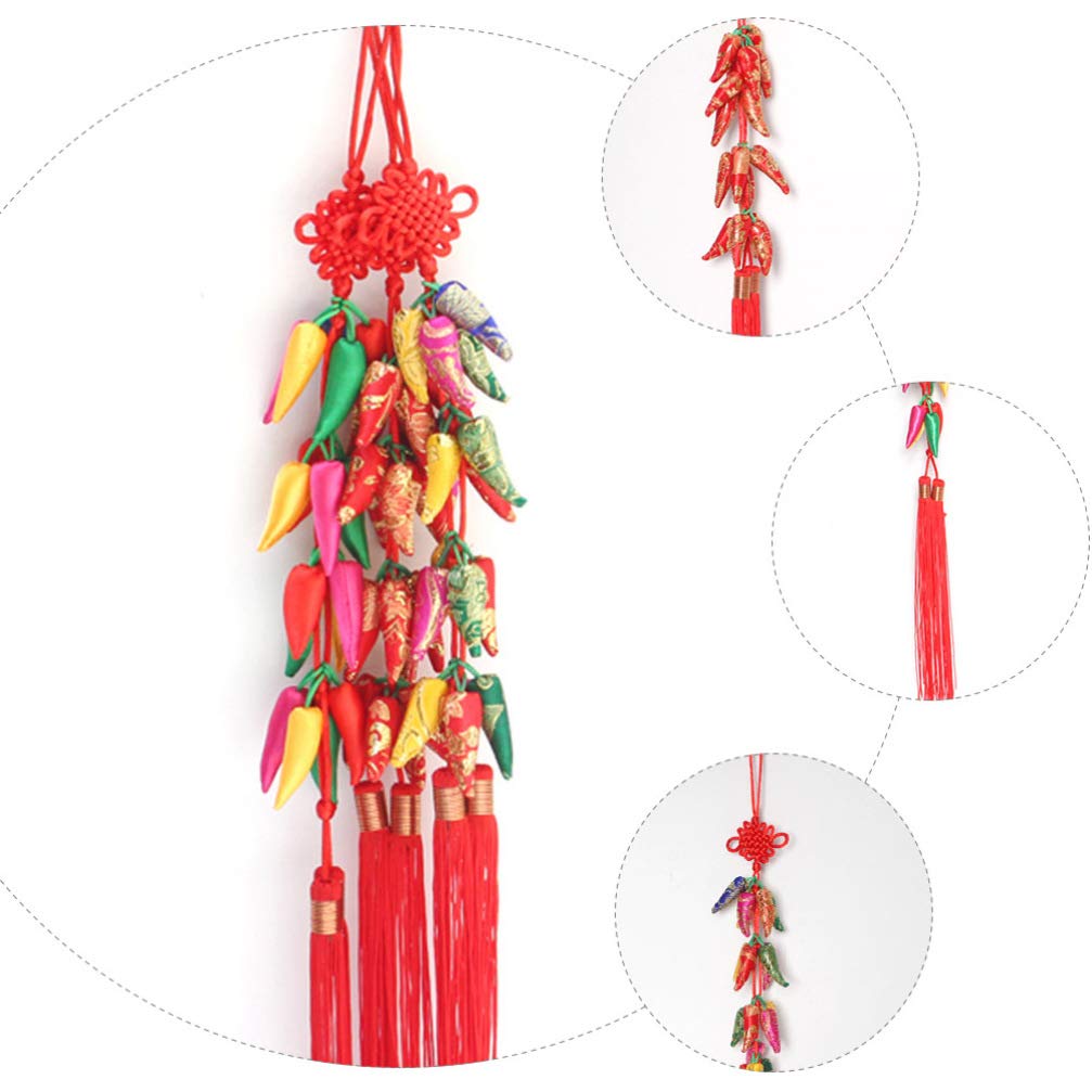 ABOOFAN Chinese New Year Chili Pepper Pendant - Festive Holiday Decorations for Home, Wedding, Car & Christmas - Traditional Red Knot Brocade Ornament for Lunar New Year Celebrations