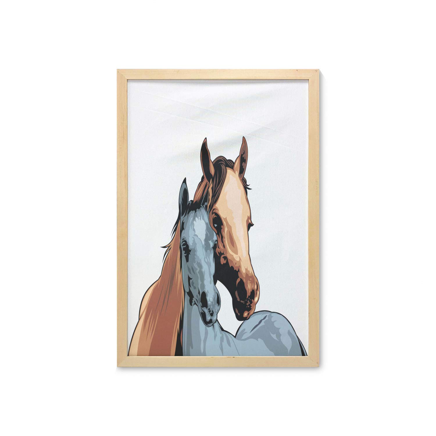 Ambesonne Country Wall Art with Frame - Farm Life & Horses Watercolor Abstract Print - 23