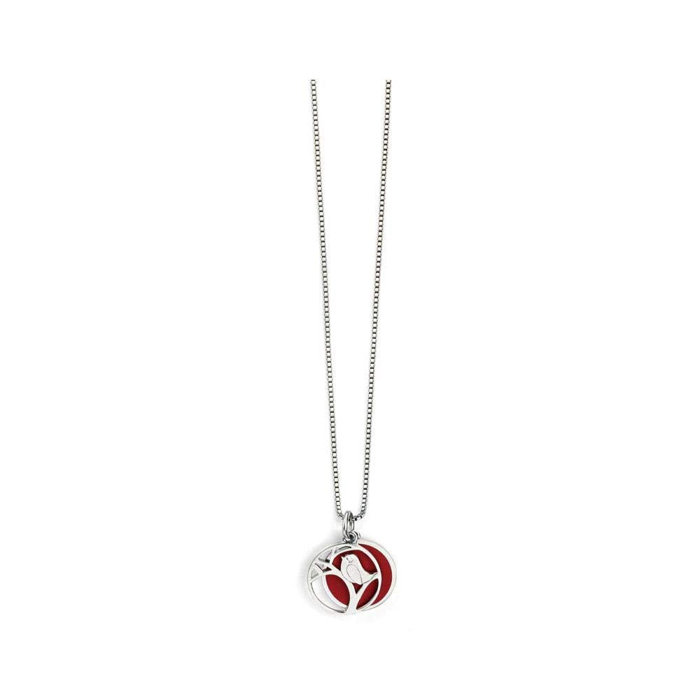 Girls Silver Red Enameled Bird Diamond Disc Necklace - Elegant Children's Jewelry for Ages 14+ | Perfect for Birthday Gifts, Special Occasions & Everyday Wear