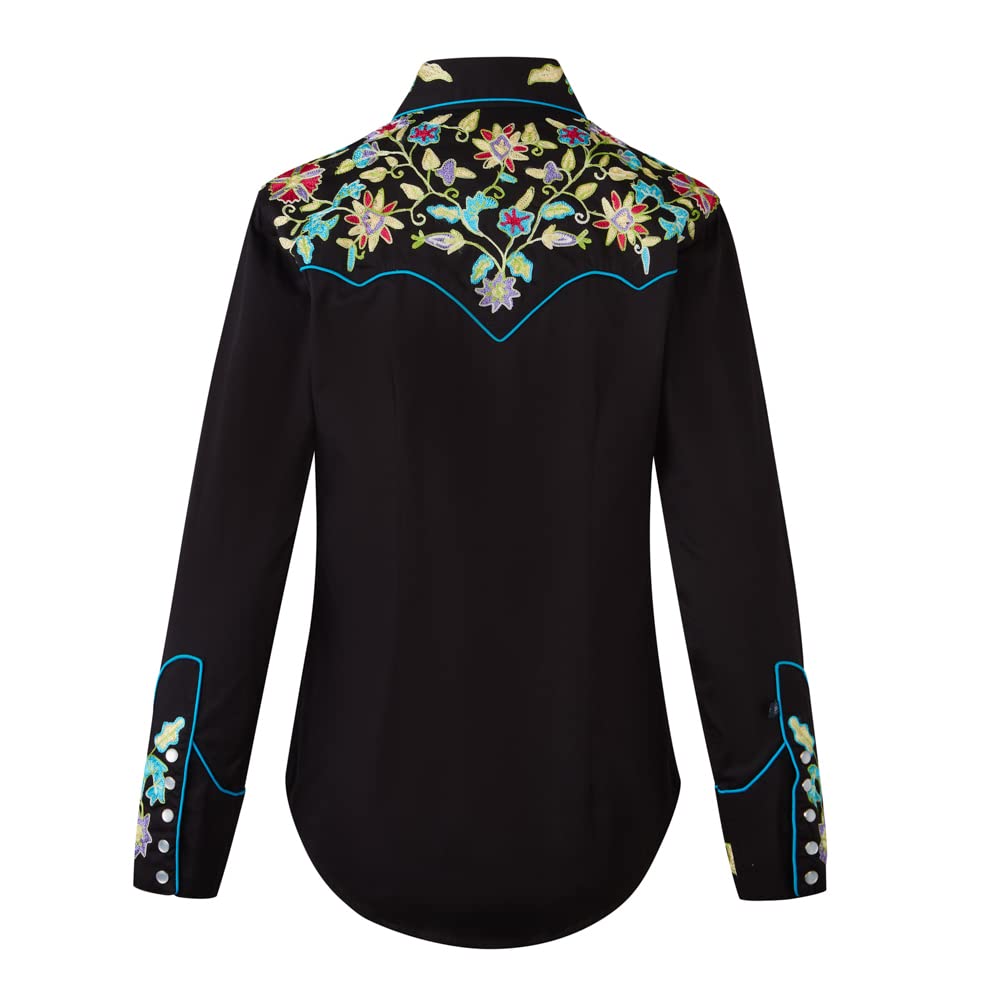 Stylish Black Floral Western Shirt for Women & Men - Perfect for Country Rodeos, Music Festivals and Casual Outfits