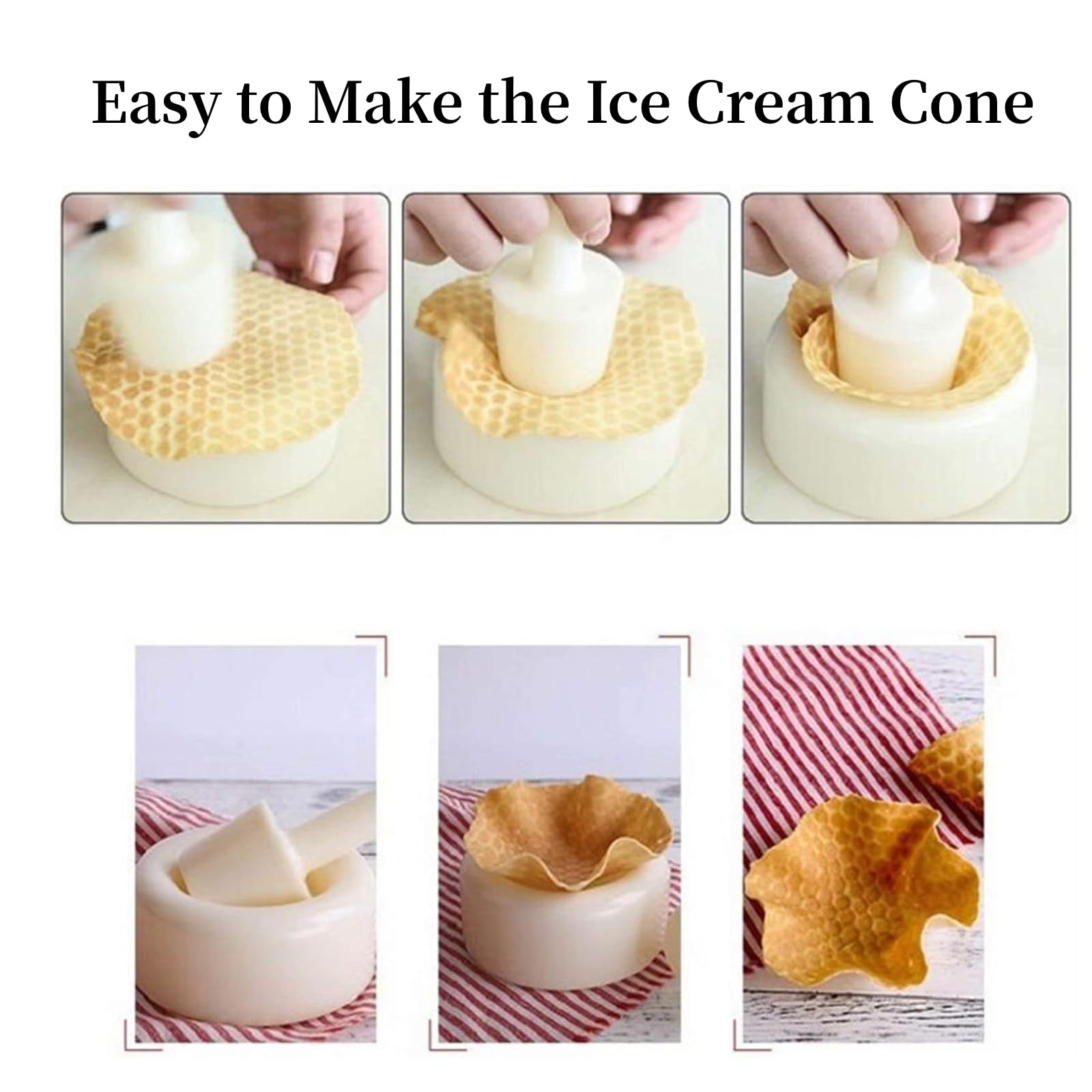Crispy Waffle Cone Maker Kit - Plastic Ice Cream Cone Roller & Egg Roll Forming Tool for DIY Homemade Waffle Cones | Perfect for Kitchen, Dessert Shops & Ice Cream Parlors