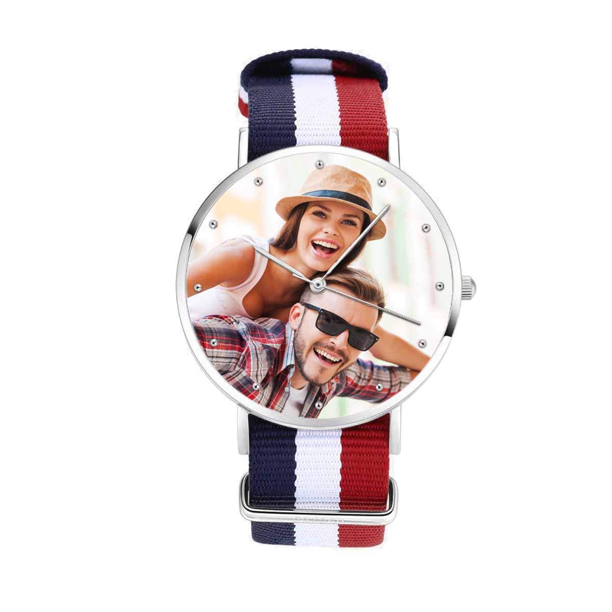 Personalized Couple Photo Watch - Engraved Black Leather Strap Wristwatch for Men, Boyfriend & Husband - Perfect Anniversary, Wedding & Valentine's Day Gift for Couples