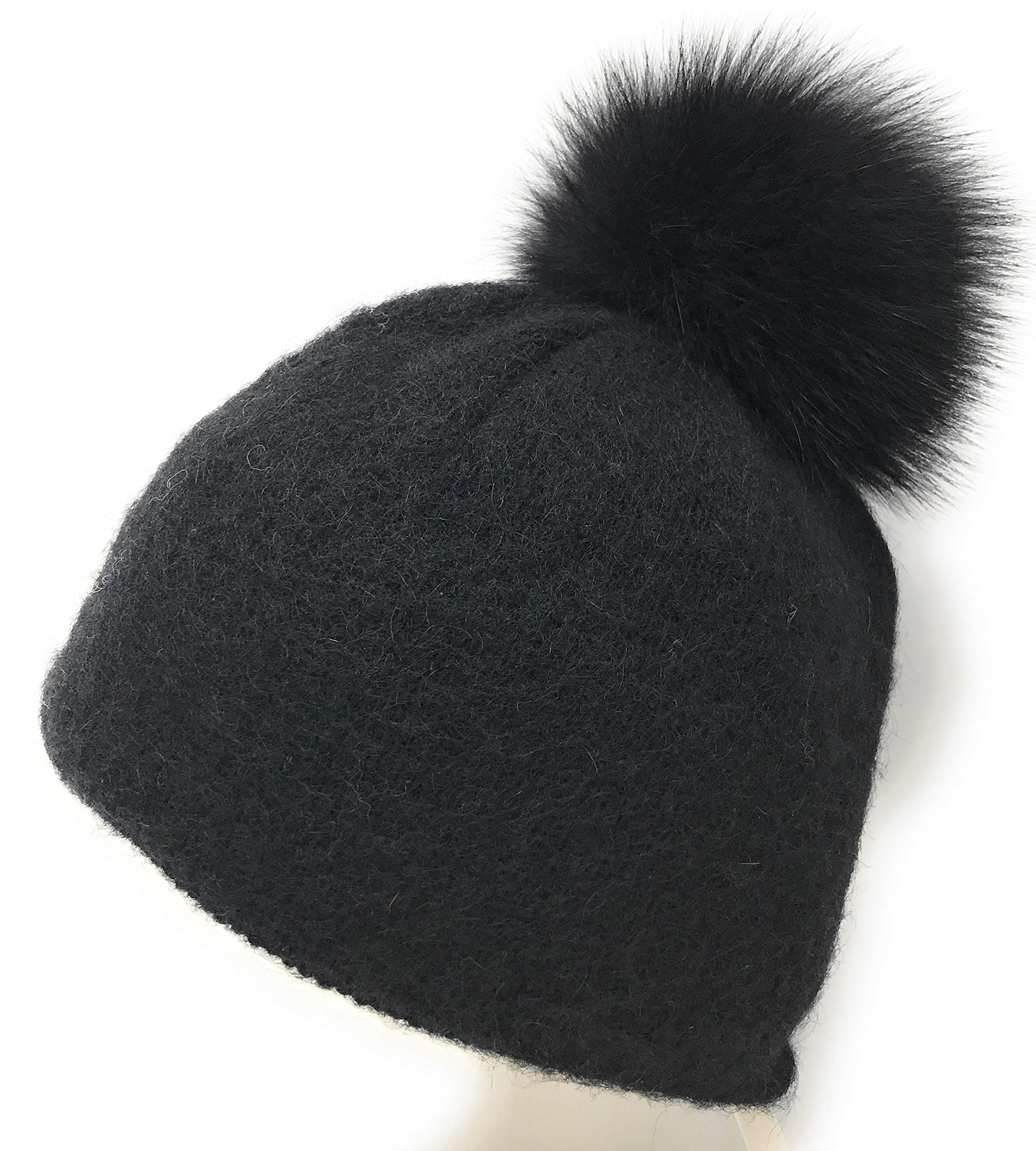 Women's Knit Beanie Hat with Real/Faux Fur Pompom - Icelandic Wool Winter Hat 2 Ply Knitted - Warm & Stylish for Cold Weather & Outdoor Activities