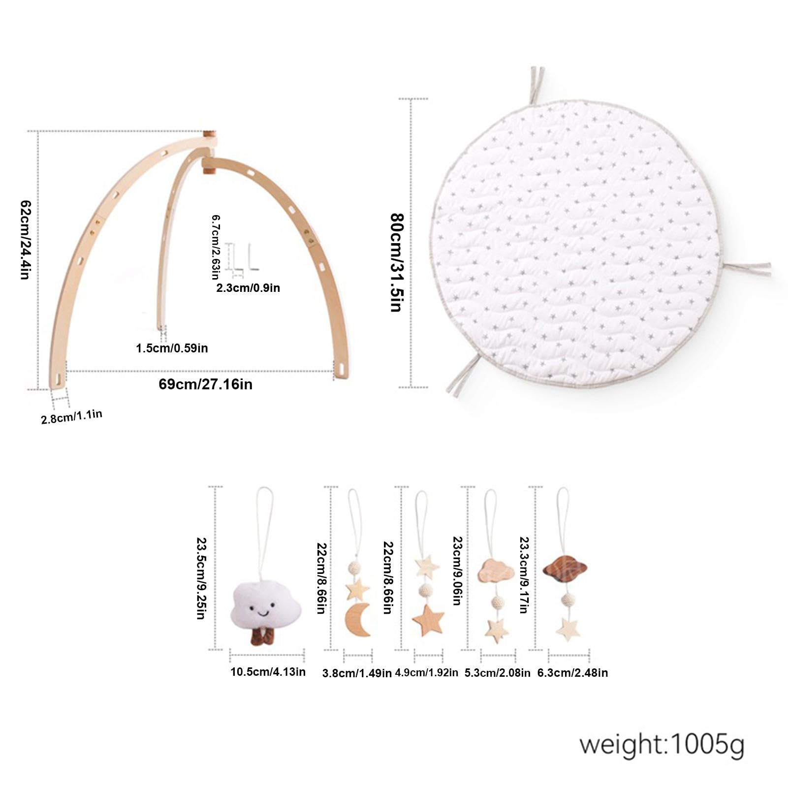 Wooden Baby Play Gym - Interactive Activity Center with Sensory Toys & Soft Mat for Infants & Toddlers | Montessori Learning, Tummy Time, Early Development Play Set