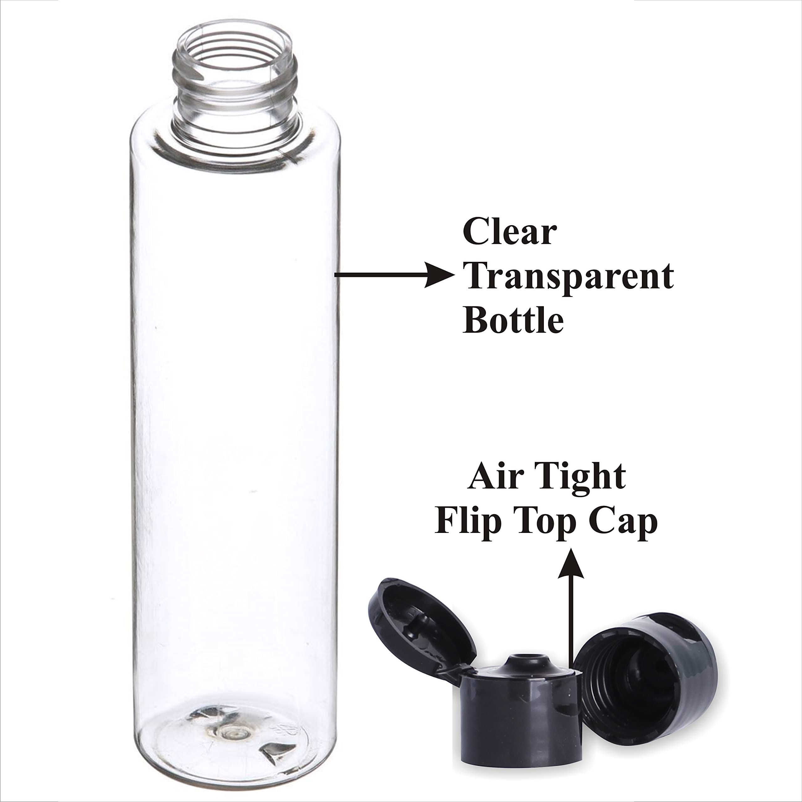 Zenvista 200ml Clear Empty Cosmetic Bottles with Black Flip Top Cap - Refillable Containers for Shampoo, Conditioner, Hair Oil, Hand Sanitizer - Perfect for Travel, Salon, Home & DIY Beauty Products (Pack of 5)