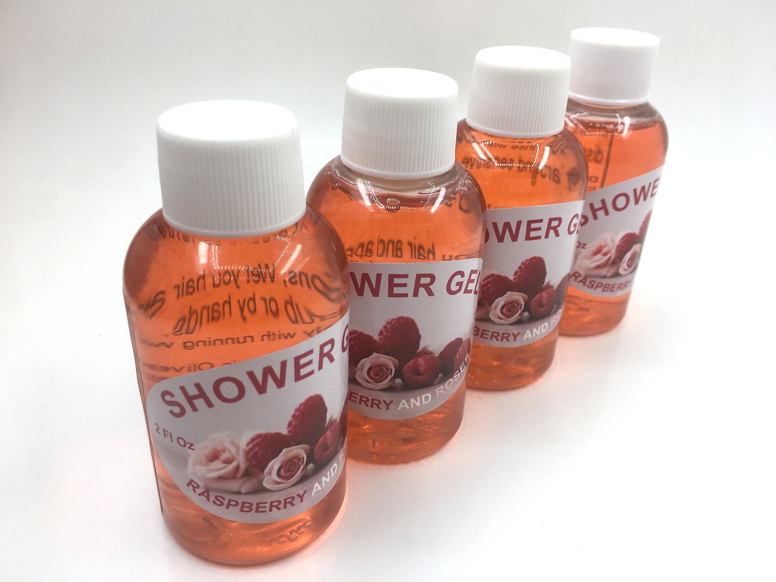 Handmade Raspberry & Rose Scented Shower Gel - Travel Size 4 Pack (2 oz Each) | Natural Body Wash for Women & Men | Perfect for Gym, Travel & Gift Sets