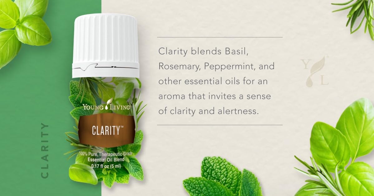 Young Living Clarity Premium Essential Oil 5ml - 100% Pure Aromatherapy Oil Blend for Focus, Meditation & Yoga | 12 Therapeutic Oils for Mental Clarity & Concentration | Perfect for Diffusers, Massage & Stress Relief