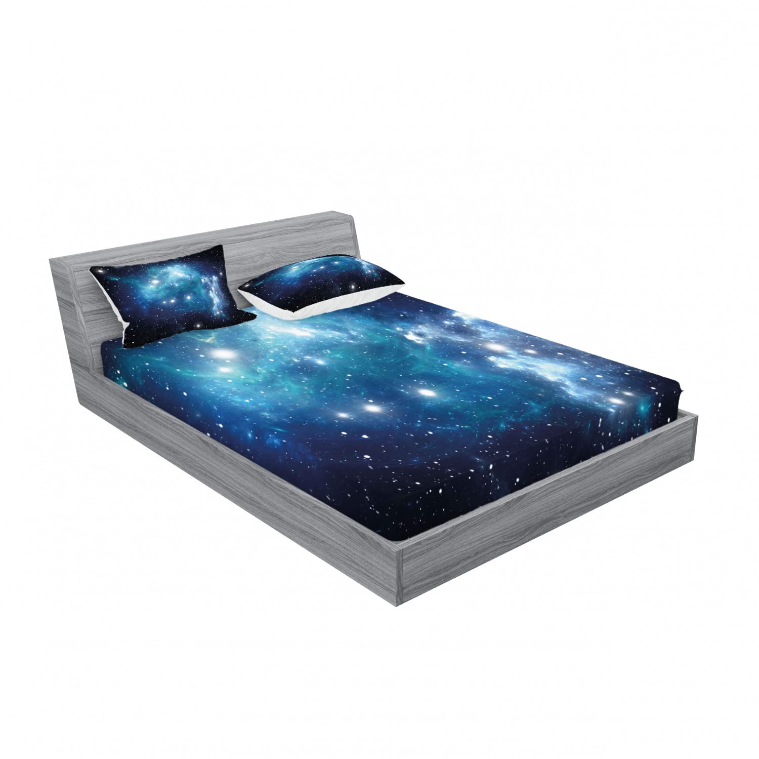 Ambesonne Space Themed 2-Pack Queen Size Fitted Sheet Set with 4 Pillow Shams - Supernova Stars Galaxy Print Blue Bedding Collection | Perfect for Astronomy Lovers, Kids Room Decor & Sci-Fi Themed Bedrooms