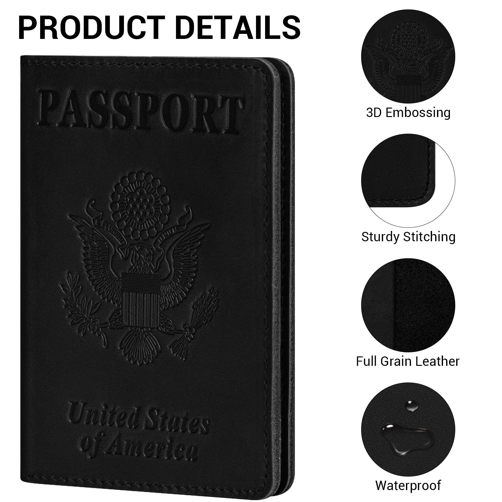 Premium RFID Blocking Leather Passport Holder - Luxury Travel Wallet for Men & Women with Document Organizer (Black) | Perfect for International Trips, Business Travel & Vacation Essentials